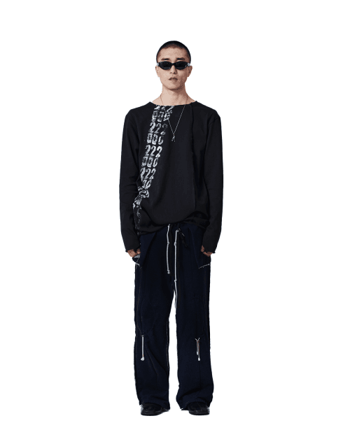 Rough Cutting Roller Print T-Shirt - Black