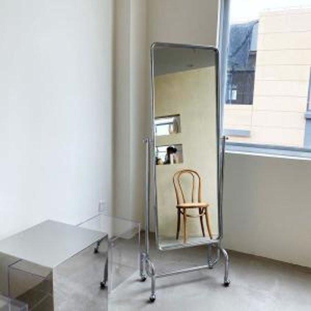 실버 프레임 고급 전신 거울 각도 조절 이동식 스테인레스 스탠드
