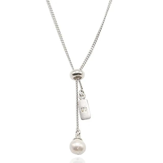 Pearl Tie Line Silver Necklace In411 [Silver]