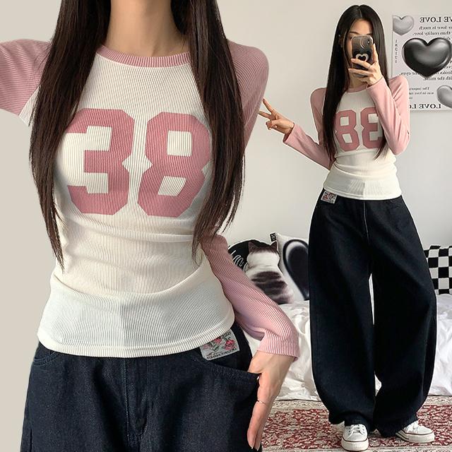 심쿵 [꾸안꾸/4col] 프로스트 38 레터링 골지 나그랑 티셔츠