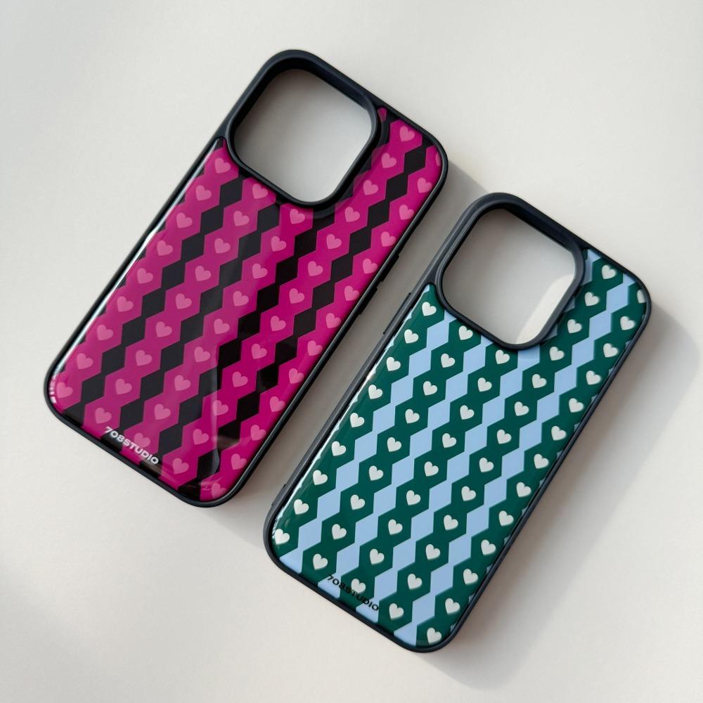 Zigzag heart case [ pink, green ]
