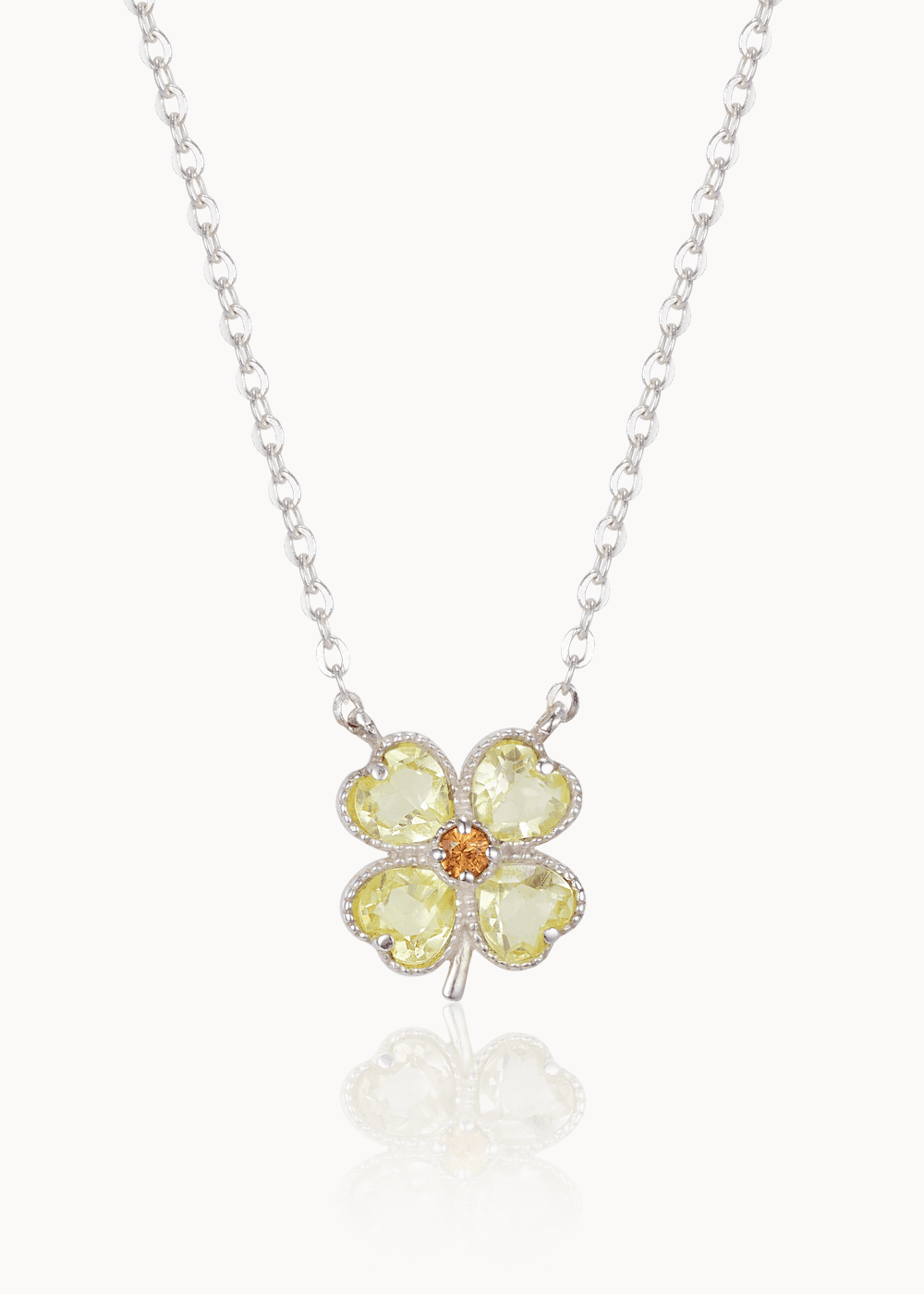 Lucky Heart Clover Necklace -  Lemon Quartz & Spessartite Garnet