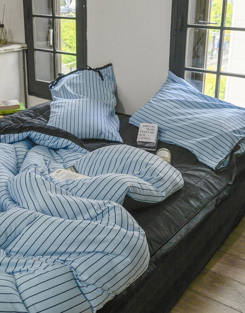 [비밀링크]에센셜 스트라이프 극세사 차렵이불 단품/세트 (SS/Q) 6컬러