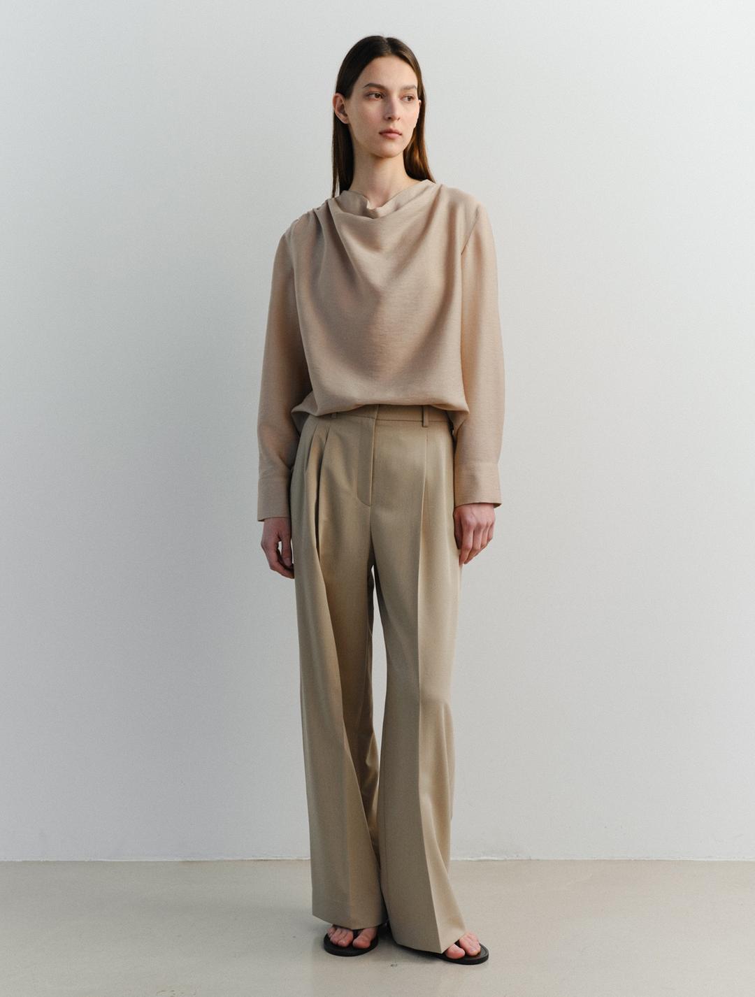 SS Wide Tuck Pants (Beige)