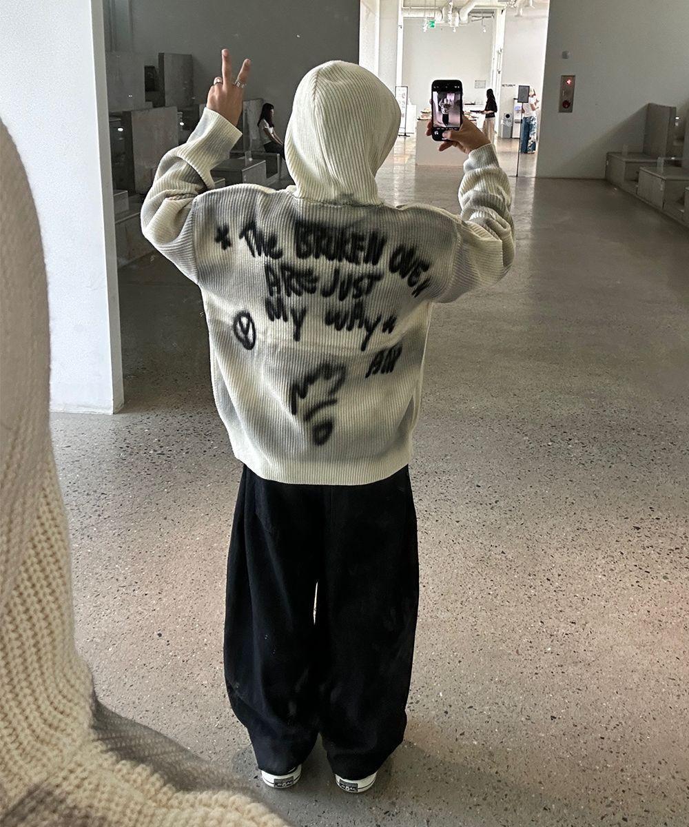 (주문폭주) 오버핏 더티 스프레이 후드 니트 3C