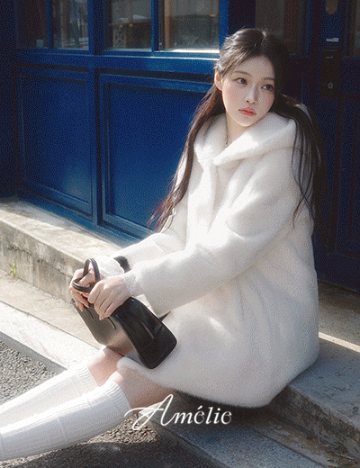 밀크코코아 Event40%.Amelie Soft Hood Eco-Fur Coat