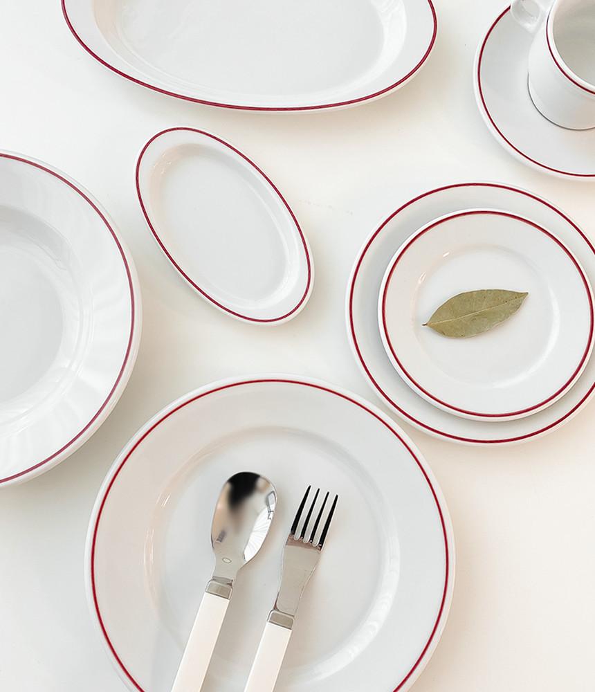 폴바살 porvasal 버건디 라인 플레이트 브런치 파스타접시 수입 그릇 커피잔세트