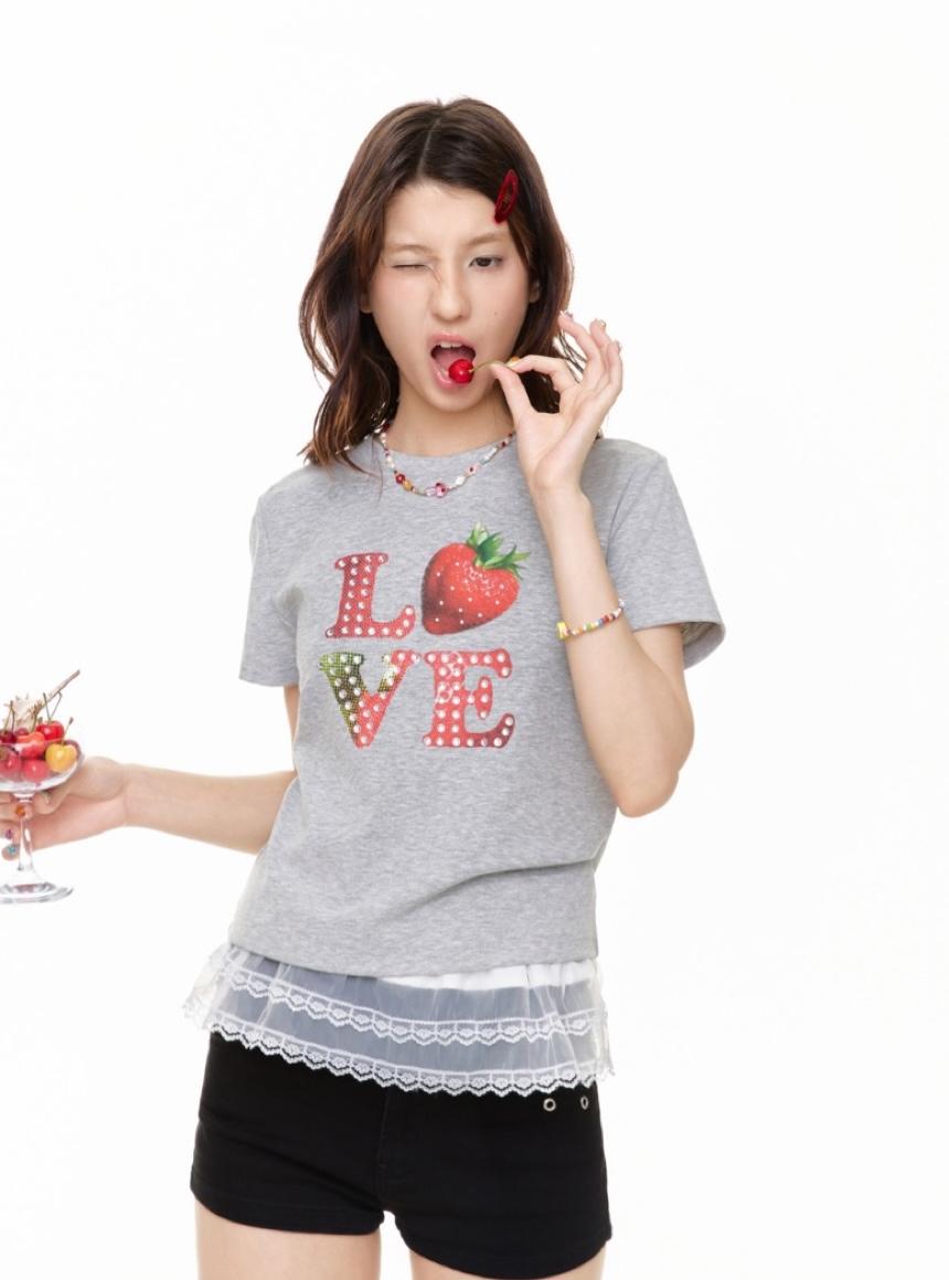 BETWEENAND Strawberry Love Beads Slim T-shirt