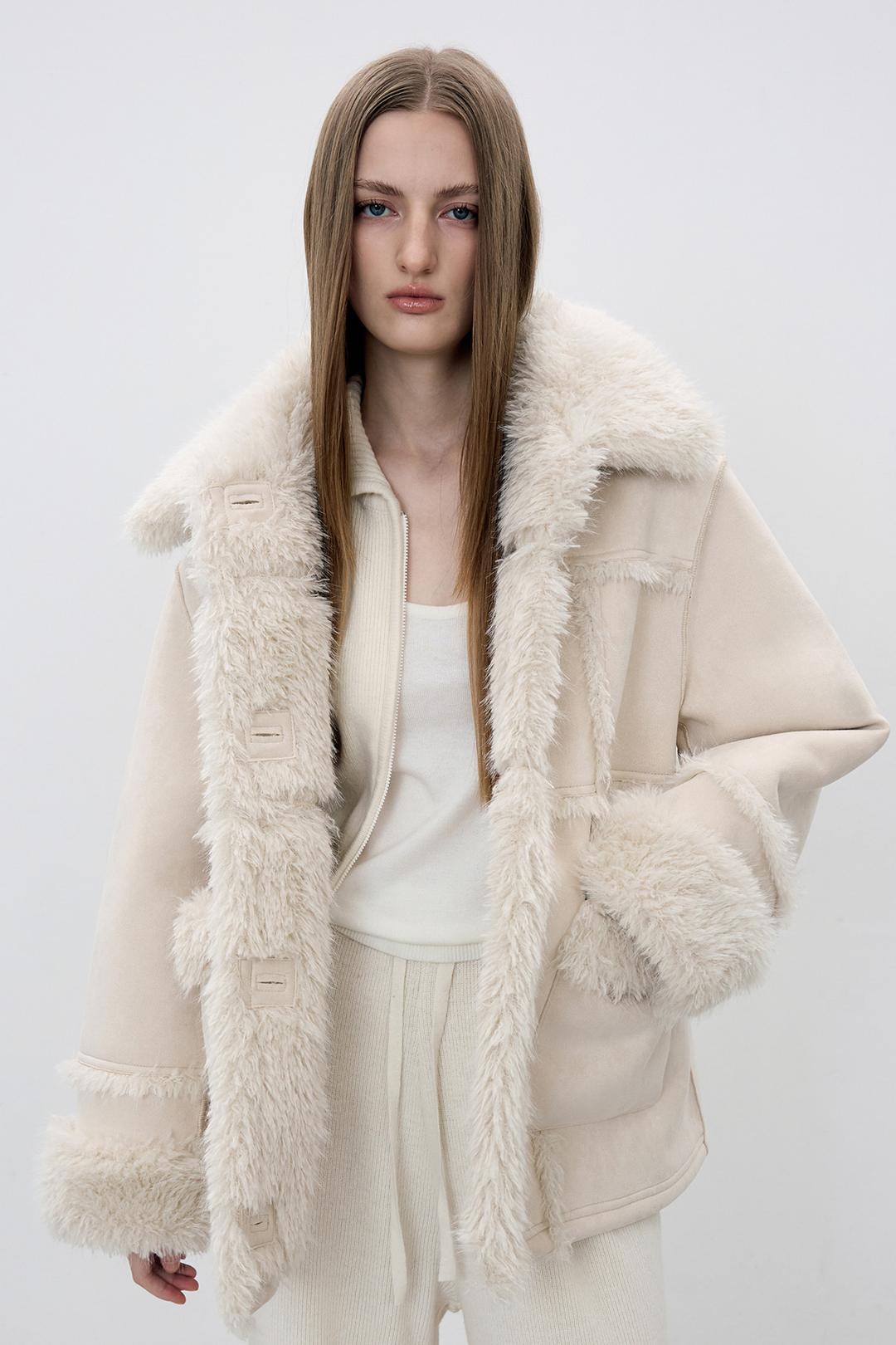 스웨이드 무스탕 자켓 - 아이보리