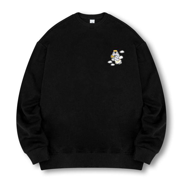 [국내생산/기모선택] 귀여운 천사 고양이 맨투맨 부드러운 긴팔 티셔츠 루즈핏 남녀공용 빅사이즈(M~4XL)