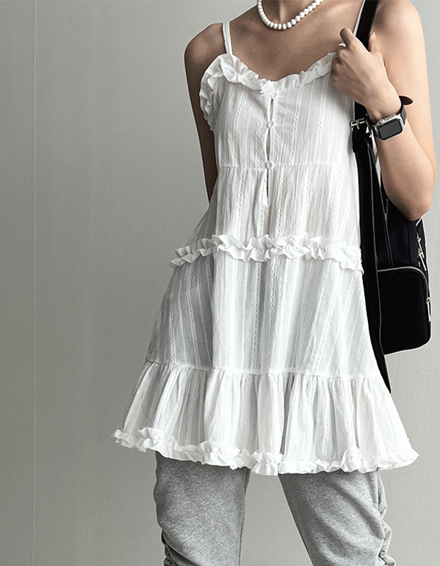프릴 레이어드 끈 나시 미니원피스 .A5623 (2color)