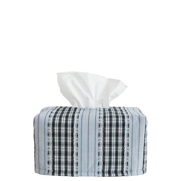 [20% OFF] CHECK FRINGE TISSUE COVER (SKY)