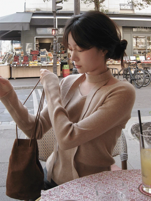 [연말룩/오늘드림🚚] #SLOWMADE. 워셔블 타이세트 브이넥니트 (+타이set) - 5 color