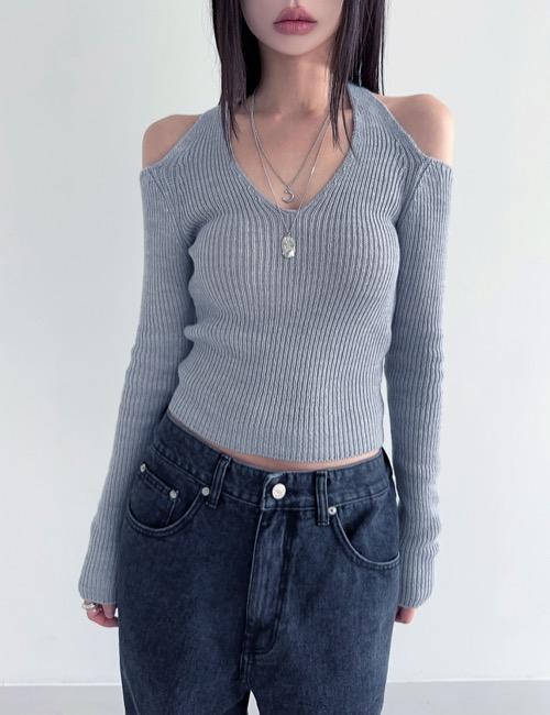 shoulder slit halter knit