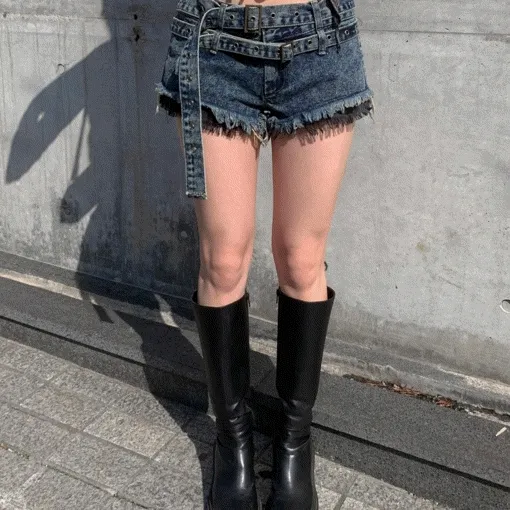 Stone denim shorts