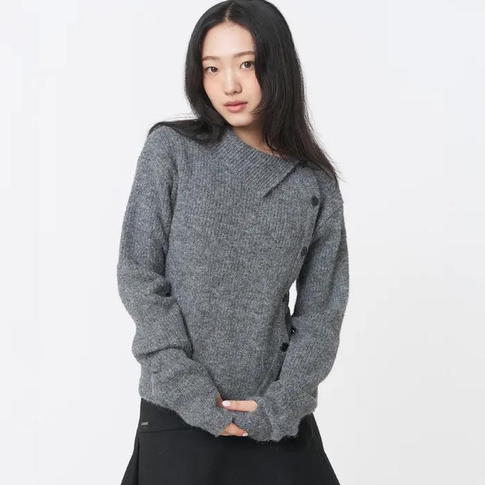 Side button knit GREY