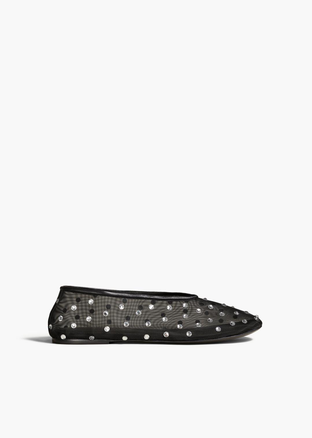 Marcy Flat in Black Mesh with Crystals - 38.5 / BLACK MESH WITH CRYSTALS / 100%POLYAMIDE