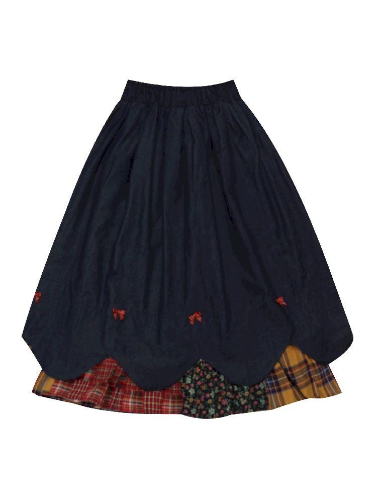 Petal Ribbon Quilted Denim Half-body Skirt【s0000005578】