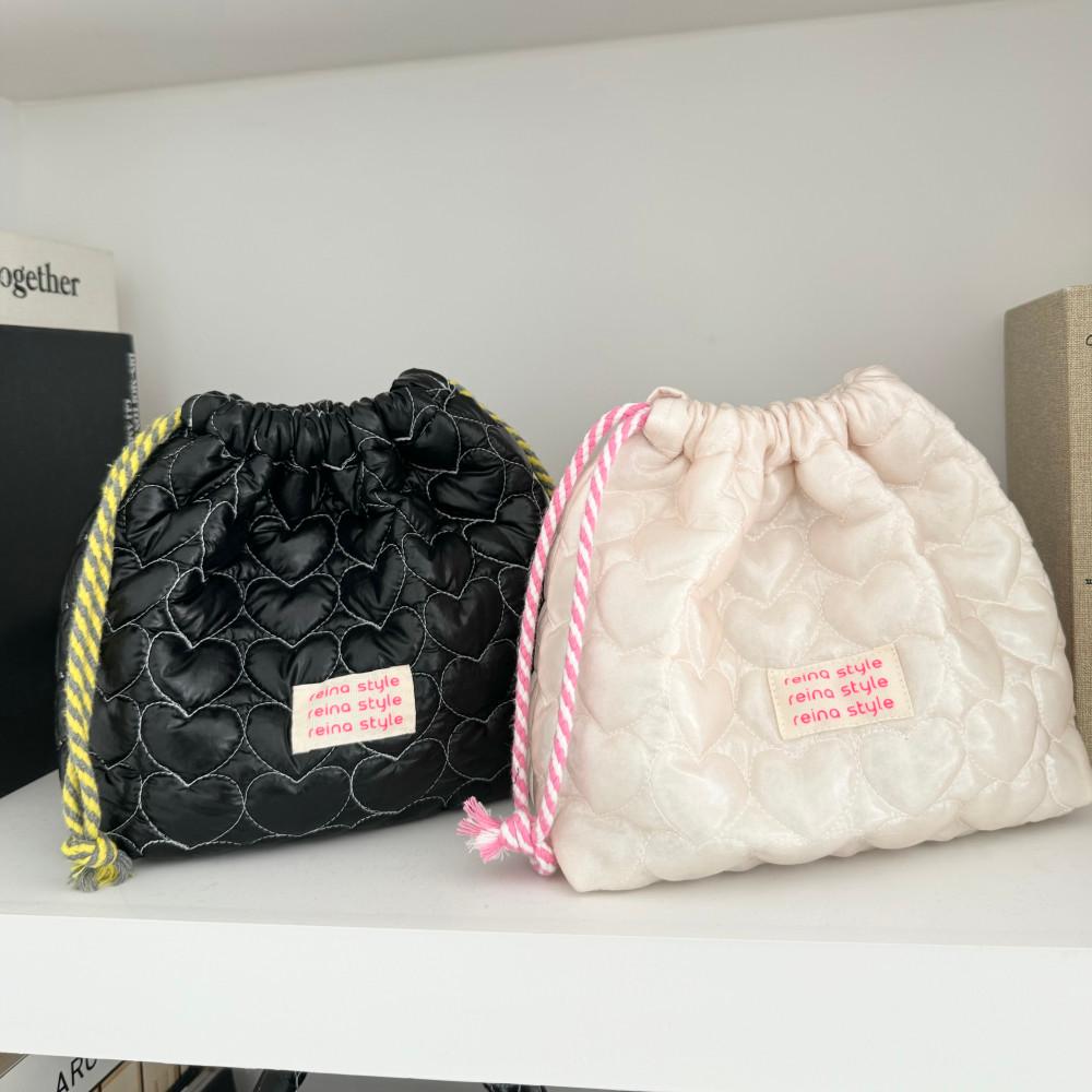 하트 파우치 누빔 손목 가방 이너백 수납 가방 화장품 가방