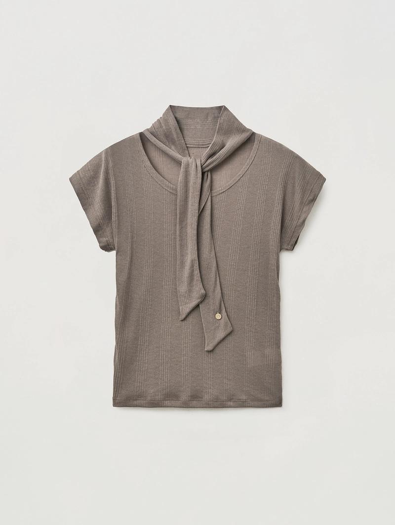 어랜 - 7/10예약배송_Draped tie half pleats tee_mocha