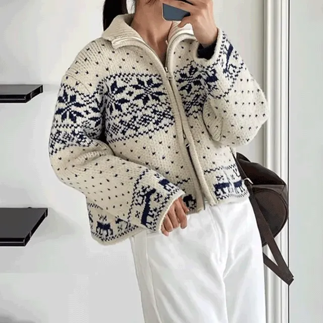 드로 눈꽃 투웨이 니트 집업