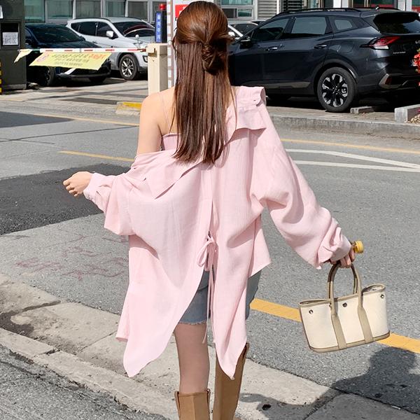 육육걸즈 리본백트임루즈핏셔츠