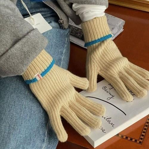 따뜻 배색 손가락구멍 스마트폰 터치 니트 도톰 롱 장갑 6color