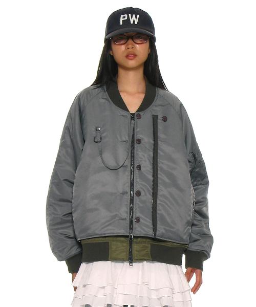 디테쳐블 레이어드 MA-1 봄버 자켓_카키 그린