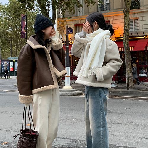 [당일발송🚚][양면착용/뽀글이][MNLB] 마르디 리버시블 레더 덤블 무스탕 숏 자켓