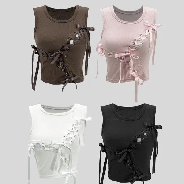 [4color] 블레어 리본 아일렛 크롭 탑 나시