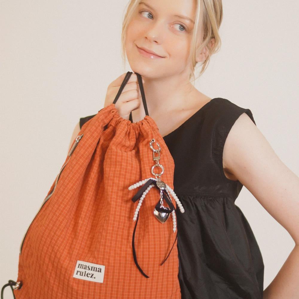 Gym sack string bag _ plaid check orange