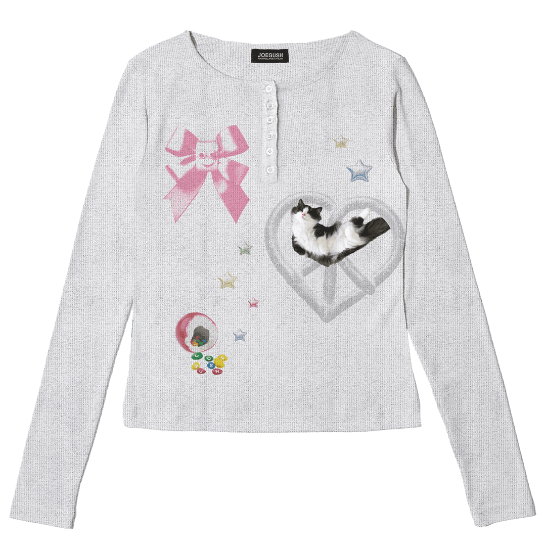 Graphic Waffle Henley Neck L/S (Melange Grey)