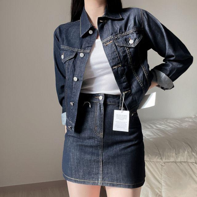 (이염X) 생지 셋업 데님 청자켓 - 진청 흑청