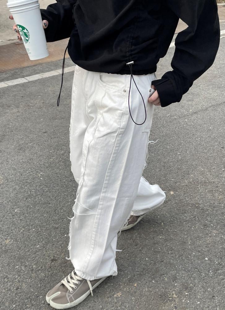 Vestigial cotton pants 베스티지얼 코튼 팬츠 여자 화이트 와이드 바지