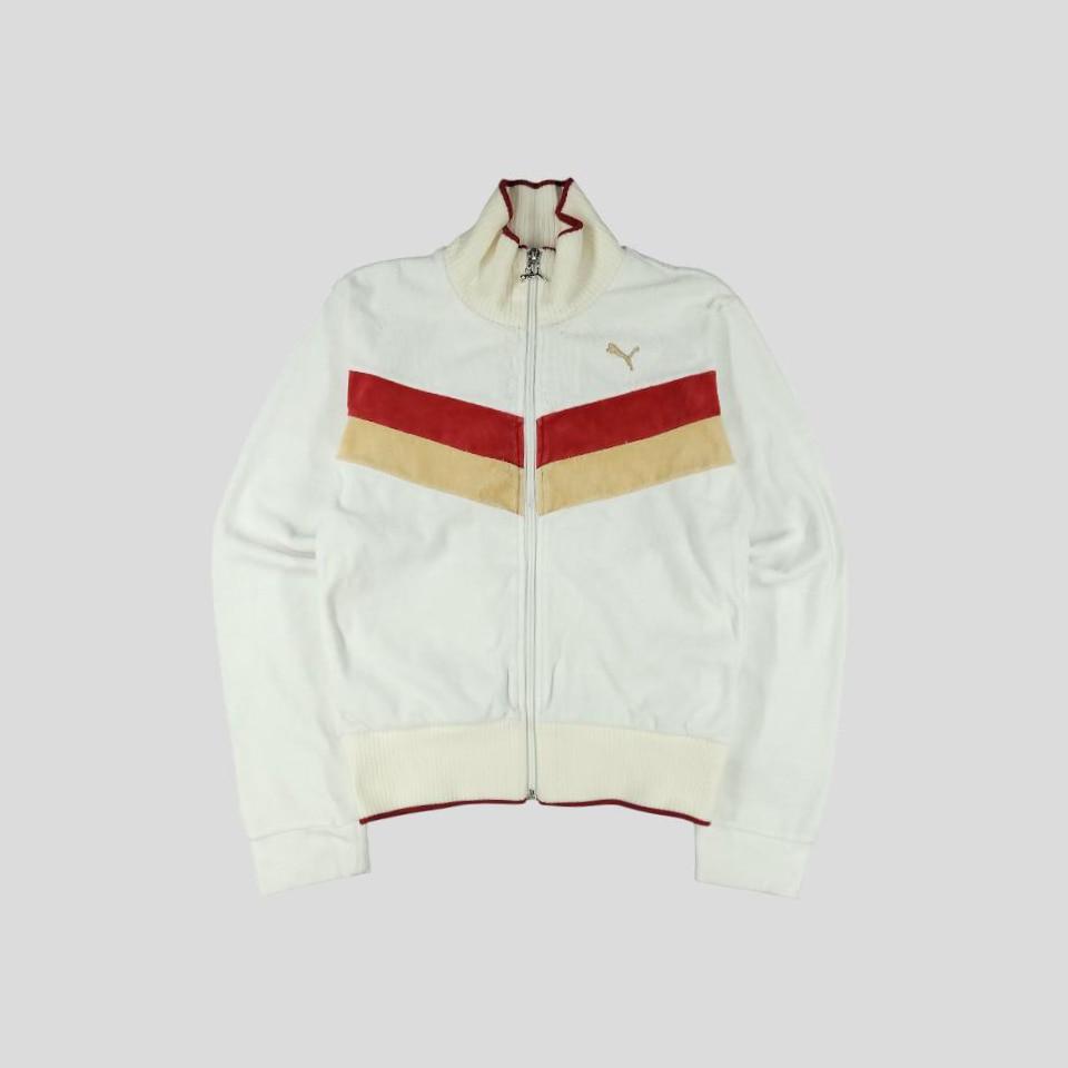 PUMA 퓨마 푸마 JP 화이트 레드 베이지 배색 벨벳 로고 트랙탑 집업 져지 WOMANS M