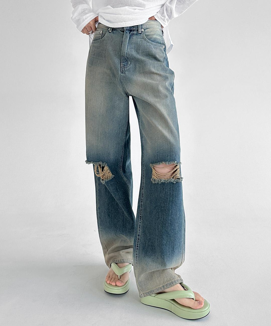 벨린 워싱 데미지 데님팬츠