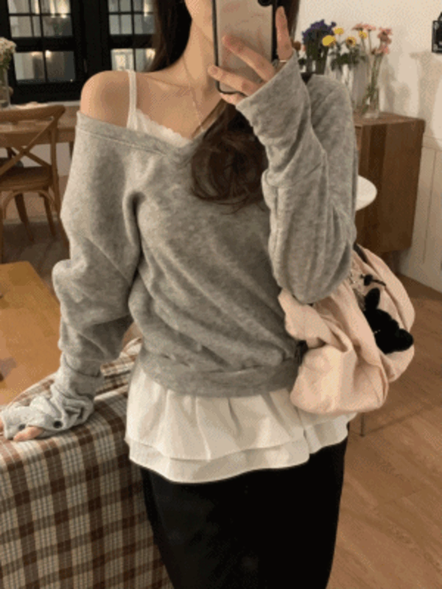 [여리핏♥/MD강추] 소프티 단추 브이넥 니트 오프숄더 투웨이 (2col)