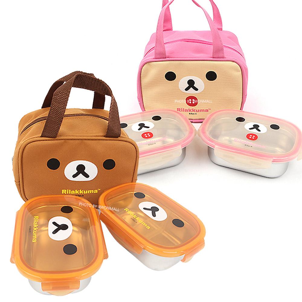 리락쿠마 2단 스텐 도시락 통 가방세트 어린이 초등 소풍 아동 캐릭터