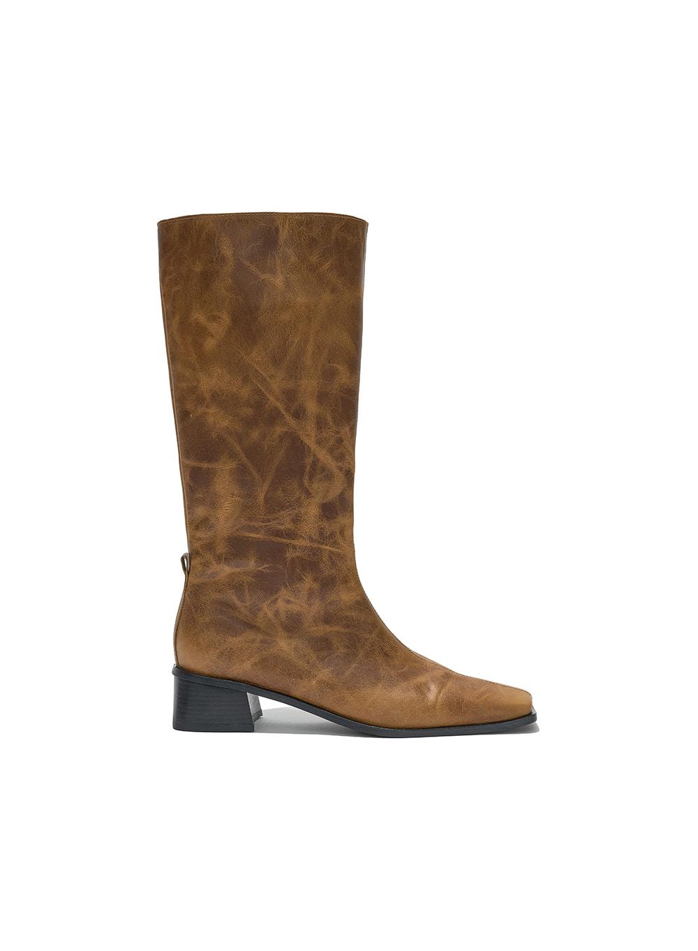 [WOMEN] SLIM SQUARE TOE MIDI BOOTS_CAMEL