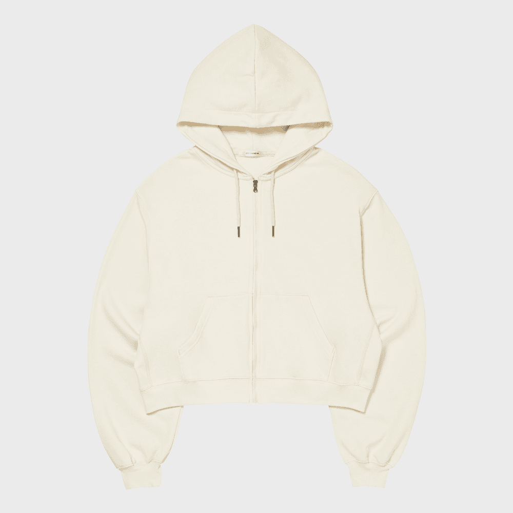 NATURAL DYEING CROP HOODIE ZIP-UP TREADWELL_ CREAM