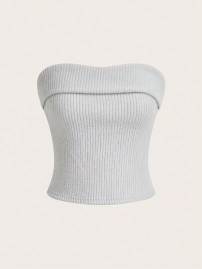 SHEIN EZwear 뜨개질한 여성용 튜브 탑