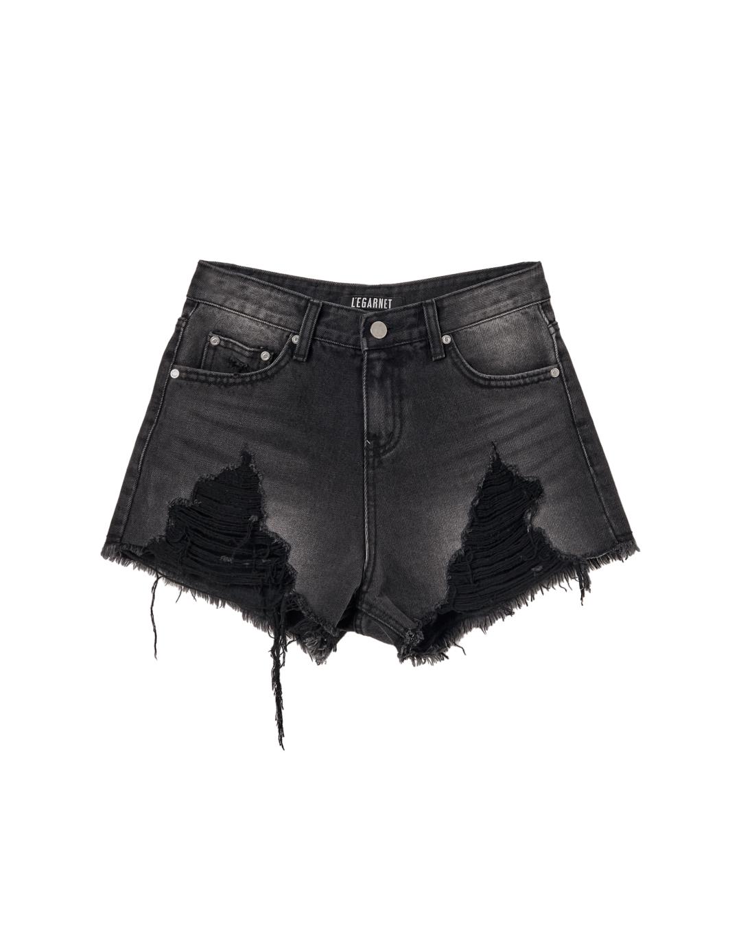 NO.04 DESTROYED SHORT DENIM_BLACK