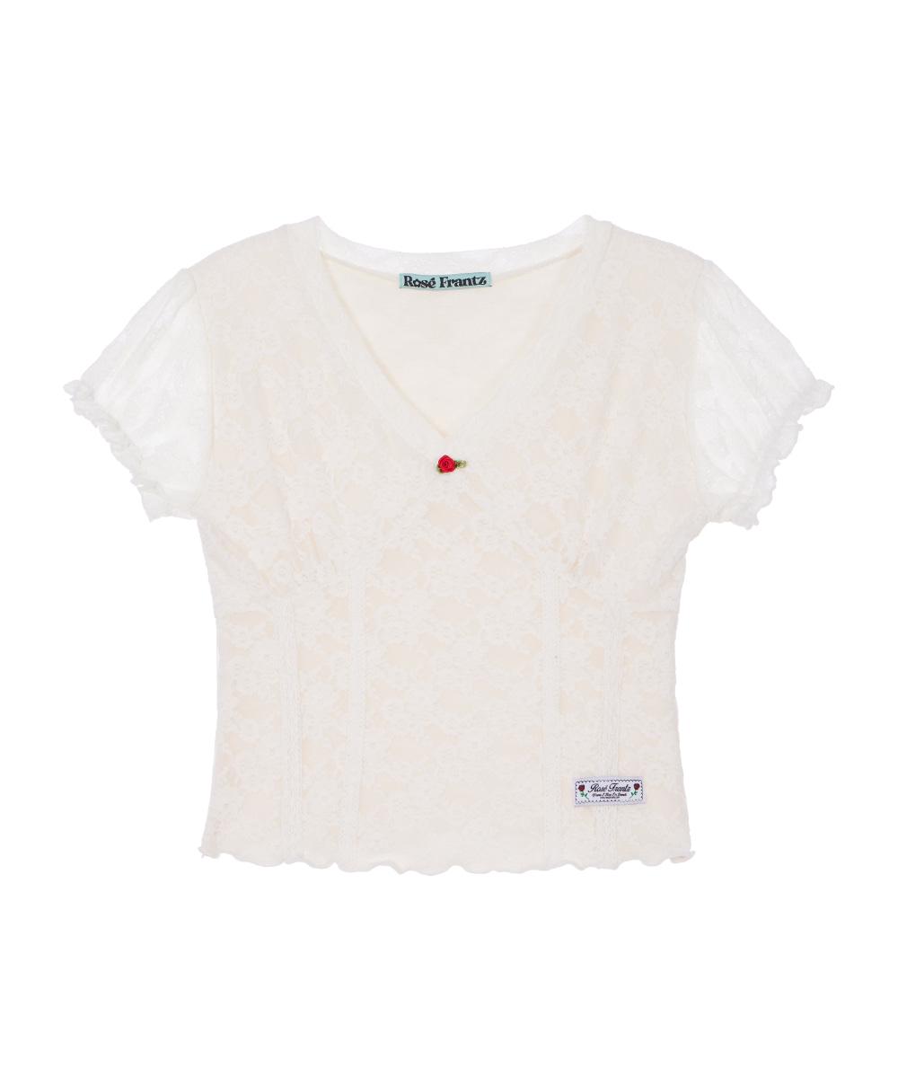 Rose Lace Slim T-shirt [Ivory]