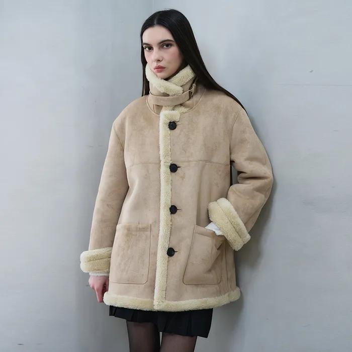 울 스웨이드 무스탕 코트_Beige