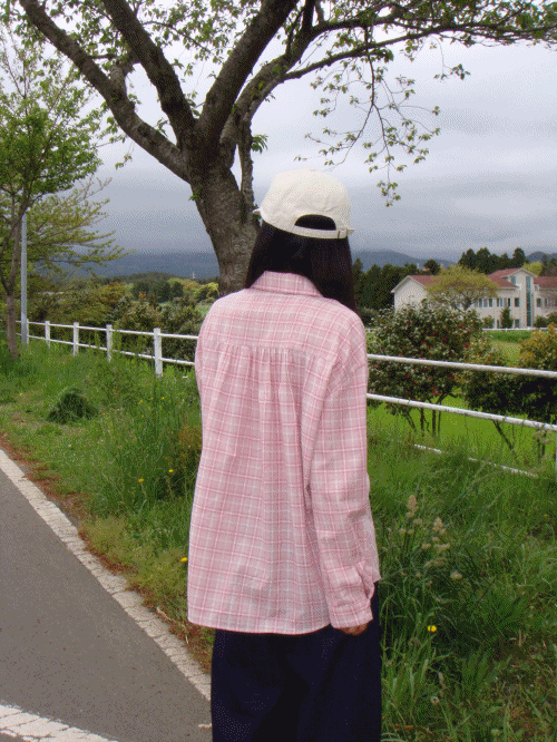 Sugar back shirring check shirt