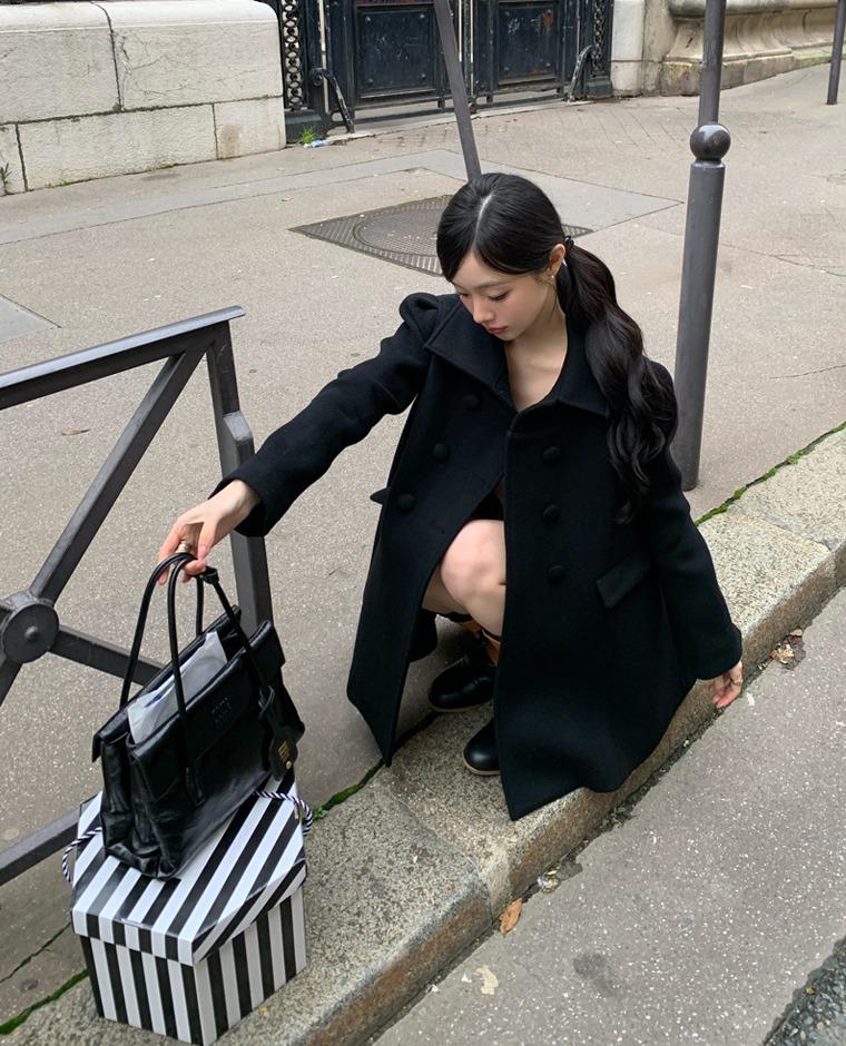 몽네 더블 코트 블랙