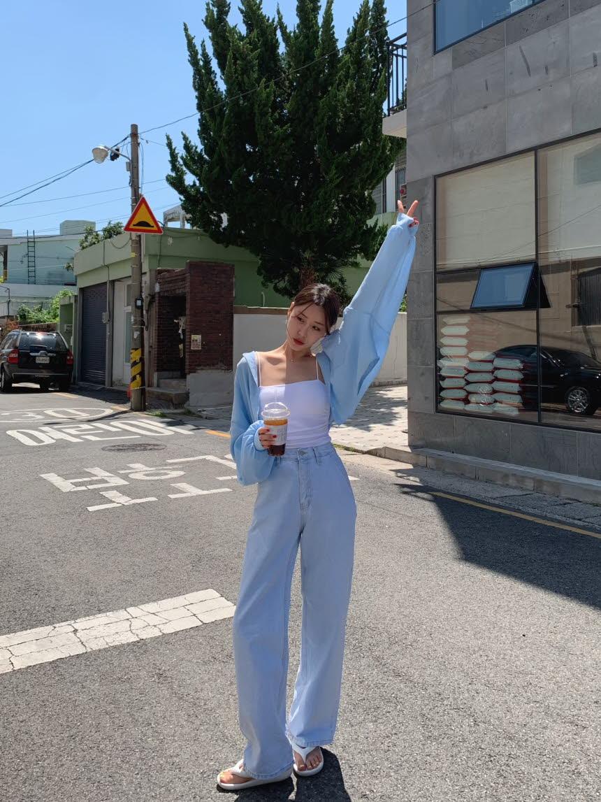 [무배] 옆포켓 연청 와이드 데님 팬츠