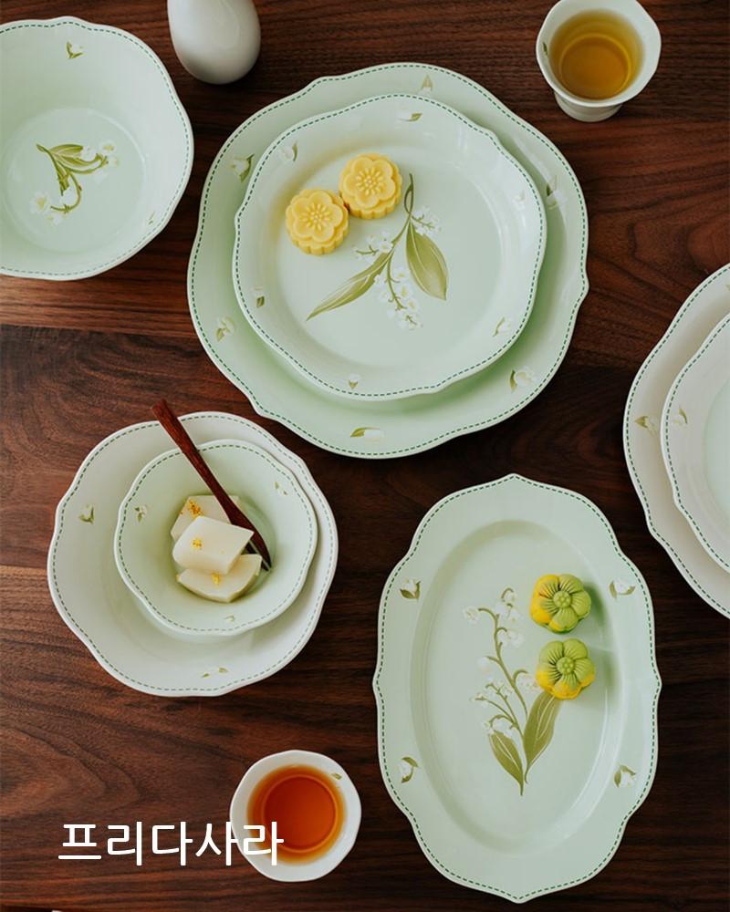 북유럽 플라워 식기 프렌치 로맨틱 식판 파스타 물결 포인트