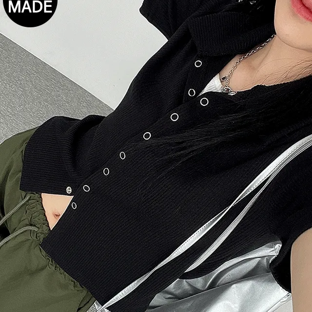 BEST! 3사이즈 반팔버전 똑딱이 카라 반팔 가디건 3color [통통제작]