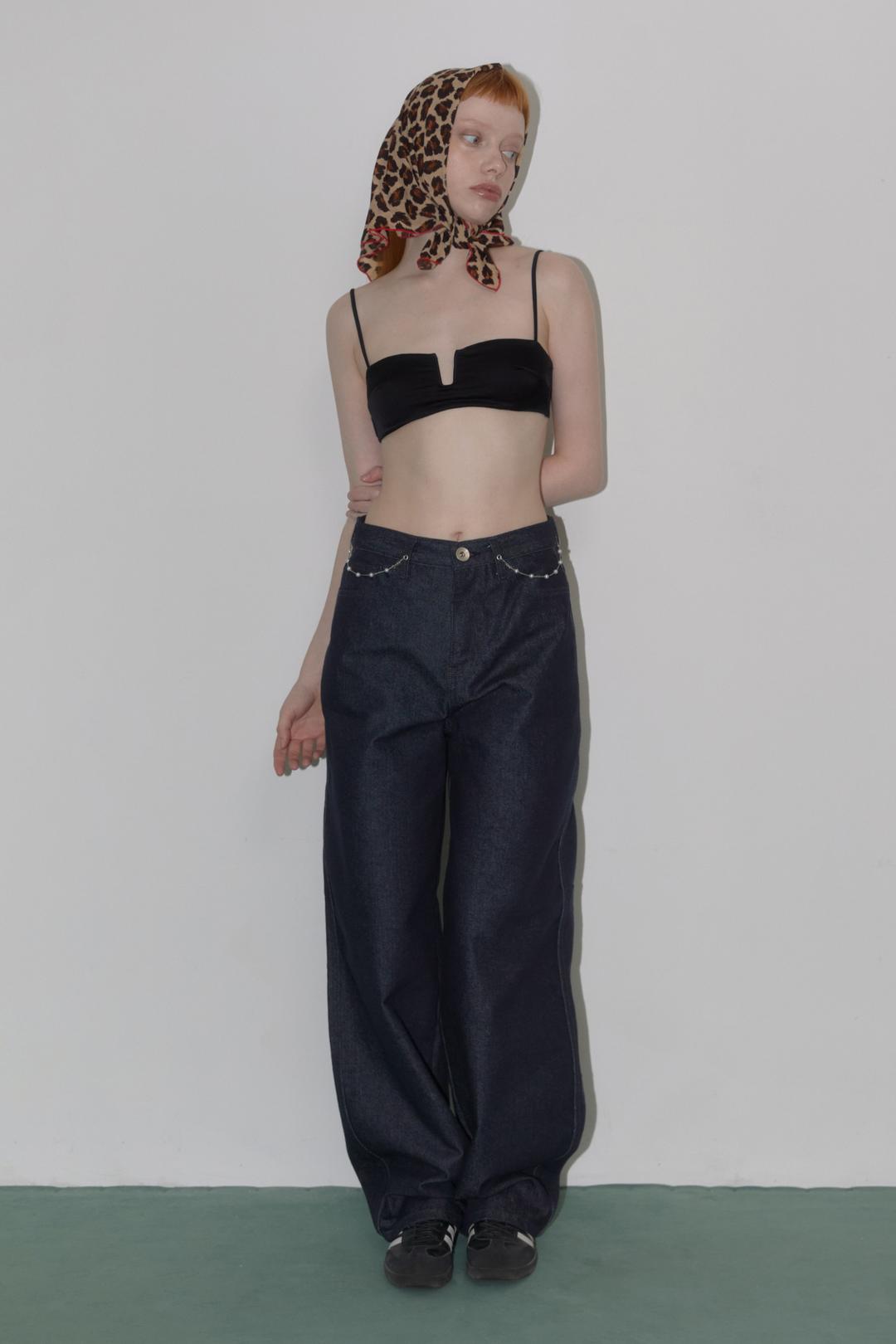 Pearl chain wide denim indigo